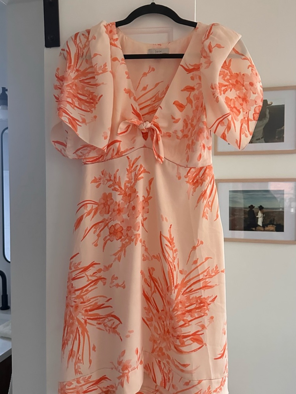 Joie Pink and Coral Floral Tie-Front Midi Dress